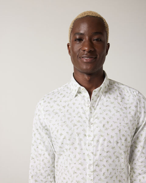 Textured Floral Long Sleeve Shirt, Khaki, hi-res